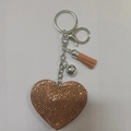 Sparkling caramel heart keychain with rhinestone inlay and stylish leather tassel charm - Gold (Silver Clasp)
