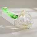 Cloud character keychain with green silicone strap and sparkling glitter star filling - Cloud Mini Fan (White)