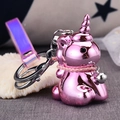 Portachiavi creativo a forma di unicorno rosa metallizzato con cinturino in PVC viola - Rosa