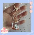 Cute white bunny acrylic resin cube keychain with gold clasp for school bags - Rose Red