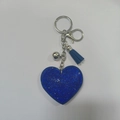 Dark blue velvet heart keychain with rhinestones and matching leather tassel - Royal Blue (Silver Clasp)