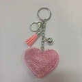 Pink heart keychain with sparkling rhinestones, matching tassel and silver bell detail - Pink (Silver Clasp)