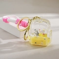 Creative yellow school bag liquid quicksand keychain with cute white rabbit and gold ring - Oil Bottle (Lemon Yellow)