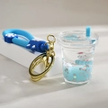Creative blue milk tea cup liquid keychain with floating glitter and star sequins - Oil Bottle (Blue)