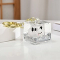 Creative liquid quicksand keychain cube with cute panda figure and gold clasp - Cube Style (White)