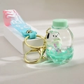 Cute Pochacco liquid quicksand keychain with green bottle and pastel silicone strap - Bottle Style (Green)