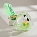 Green Pochacco liquid quicksand keychain with silicone wristband and gold keyring - Green with Laser Strap