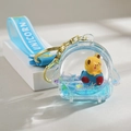 Creative liquid quicksand keychain with blue oil, yellow bear charm and blue strap - Leather Rope Style (Blue)