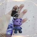 Creative purple starry sky gradient bear acrylic keychain with fashion braided strap - Purple