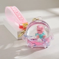Pink pig liquid quicksand keychain with silicone unicorn strap and metal ring - Leather Rope Style (Pink)