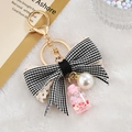 Détail de porte-clés en alliage avec nœud papillon, perle et breloque flacon cœur - Boucle en Chiffre 8 Bouteille + Nœud Perle / Gris