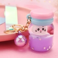 Purple acrylic drifting bottle keychain with floating cat and colorful sand glitter - Rope Style (Fantasy Purple Ball Decor) / Purple