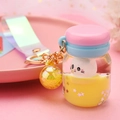 Cute acrylic liquid keychain with yellow cat floating in a mini yogurt bottle - Rope Style (Fantasy Yellow Ball Decor) / Yellow
