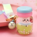 Cute acrylic liquid keychain with mini yellow yogurt bottle, cat figure and laser strap - Rope Style (Fantasy Light Green Ball Decor) / Light Green