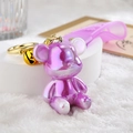 Iridescent cartoon bear keychain with purple gradient, golden bell, and violet wrist strap - Strap Buckle + Bear + Bell / Purple