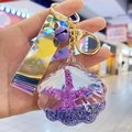 Purple shell keychain with liquid oil Eiffel Tower and holographic laser strap design - Purple