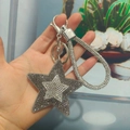 Star-shaped rhinestone keychain with grey and white crystals and a sparkling wrist strap - Silver Clasp / Gray