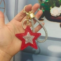 Star-shaped rhinestone keychain in vibrant red with a gold lobster clasp and wrist strap - Light Gold Buckle / China Red