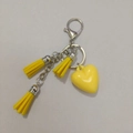 Yellow heart keychain pendant with triple faux leather tassels and silver lobster clasp - Keyring Chain + 3 Tassels / Lemon Yellow Heart