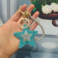 Sky blue star keychain with sparkling rhinestones and golden ring attachment - Light Gold Buckle / Sky Blue