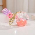 Cute pink cat paw liquid sand keychain with glitter and soft silicone strap for bags - Pink Cat Claw