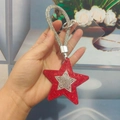 Red star keychain with sparkling rhinestones and a silver clasp for bags or keys - With Phone Patch / China Red