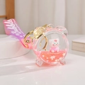 Pink cat alarm clock liquid quicksand keychain with silicone Bubble strap and gold ring - Pink Cat Alarm Clock