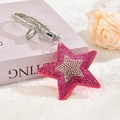 Pink pentagram star keychain with shimmering rhinestones and matching leather tassel - With Phone Patch / Rose Red