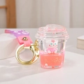 Pink and purple liquid quicksand kitty keychain with golden clasp and rubber strap - Pink Cat Heart Cup