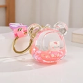 Pink kitty quicksand bottle keychain with acrylic bear shell and star sequins - Pink Cat Bear Head