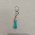 Teal blue faux suede tassel pendant with a silver spring clip key ring attachment - D-Clasp Mini Tassel / Sky Blue