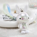 Cute aurora pearl white rabbit keychain with iridescent PVC strap and metal carbine - White