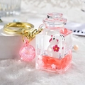 Pink liquid glitter bottle keychain with cute white rabbit and sparkling sequins - Bunny Square Bottle