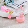 Pink milk tea cup floating charm keychain with moving glitter and cute animal figure - Lamb Peach Milk Tea Cup