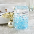 Creative blue liquid quicksand soda can keychain with pearl charm and golden ring - Blue