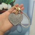 Sparkling silver heart keychain with gold clasp and rhinestone wrist strap for bags - Light Gold Buckle [White Rhinestone Black Base]