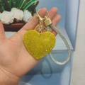 Sparkling bright yellow heart keychain with pavé rhinestones and golden metal buckle clasp - Light Gold Buckle [Lemon Yellow]