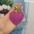 Pink rhinestone heart keychain with gold clasp and sparkling wristlet strap for bags - Light Gold Buckle [Rose Red]