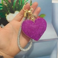 Deep purple rhinestone heart keychain with matching woven crystal rope and gold clasp - Light Gold Buckle [Purple]