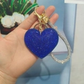 Sparkling dark blue rhinestone heart keychain with gold clasp and glittery strap - Light Gold Buckle [Royal Blue]