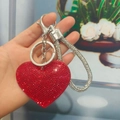Sparkling red heart rhinestone keychain with matching studded strap and silver lobster clasp - Keychain [Red]