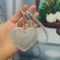 Sparkling silver heart-shaped keychain with pavé crystals and rhinestone strap - Keychain [White]