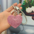 Pink heart-shaped rhinestone keychain with sparkling crystals and silver lobster clasp - Keychain [Pink]