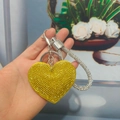 Sparkling yellow rhinestone heart keychain with matching studded wrist strap and silver ring - Keychain [Lemon Yellow]
