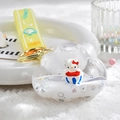 Cloud-shaped liquid quicksand keychain with Kitty figure and yellow wrist strap - White Cat Figure