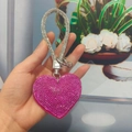Rose red heart-shaped rhinestone keychain with sparkling crystal strap and silver ring - With Phone Patch [Rose Red]