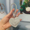 Sparkling silver heart-shaped rhinestone keychain with matching crystal hand strap - With Phone Patch [White]