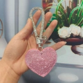 Pink heart-shaped keychain with crystal rhinestones and silver-tone metal clasp - With Phone Patch [Pink]