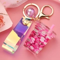 Creative dragon fruit bubble tea keychain with pink sequins and acrylic cup - Strap Style Milk Tea Cup [Dragon Fruit Purple]