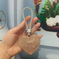 Champagne gold rhinestone heart keychain with sparkling crystals for handbags - With Phone Patch [Ginger Yellow]